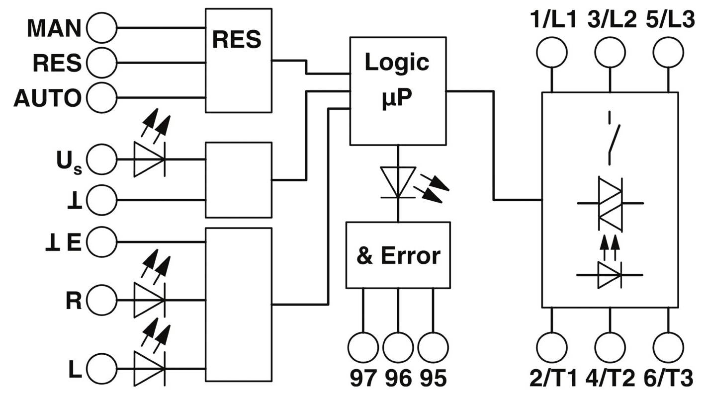 'Diagramma di circuito elettrico che mostra i flussi di controllo del sistema e le connessioni. I componenti chiave includono RES, Logic μP e sezione Error.'