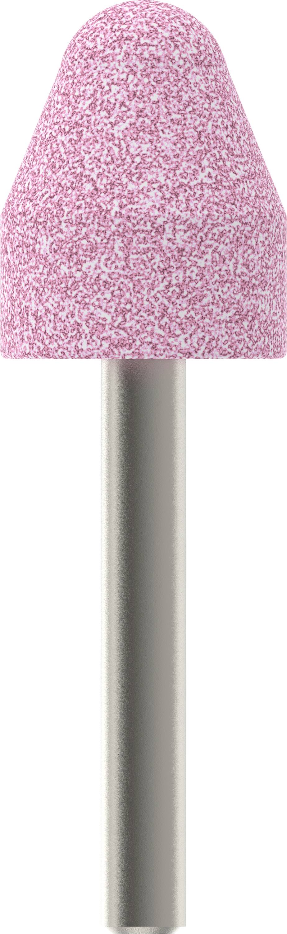 Un accessorio rosa a forma di tronco di cono con impugnatura metallica, utilizzato per levigare o lucidare con precisione in lavori artigianali.