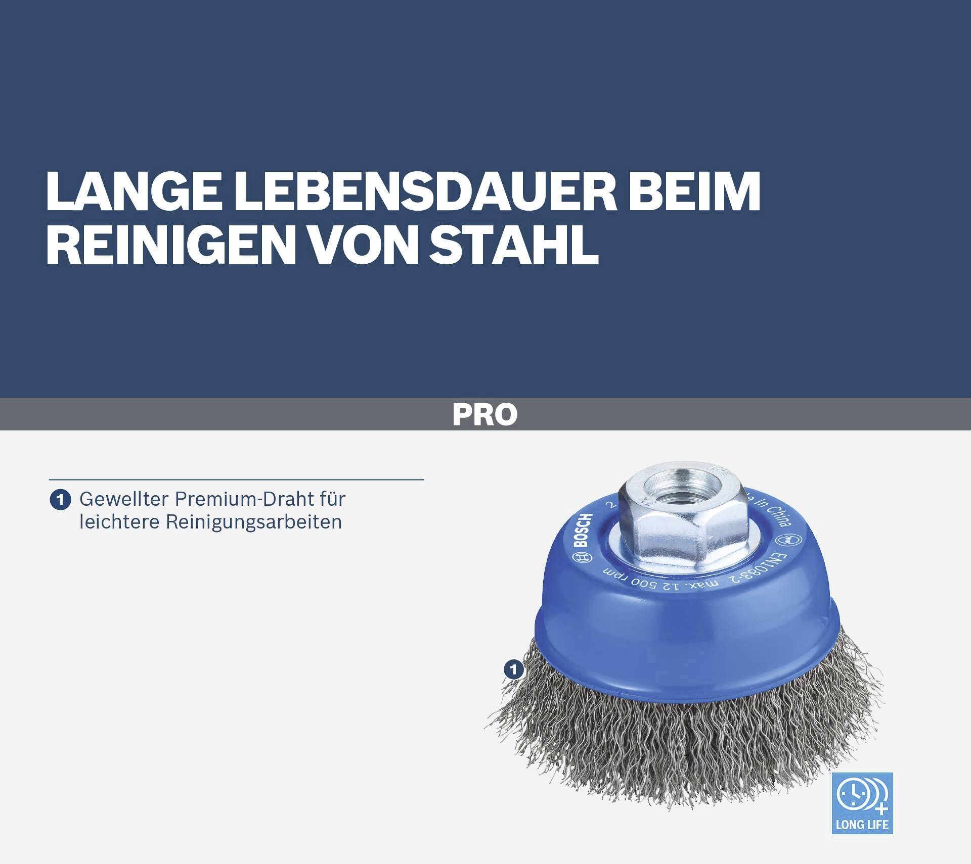 Spazzola rotante con fili ondulati in filo di qualità premium, adatta per la pulizia dell'acciaio, con lunga durata e facile utilizzo.