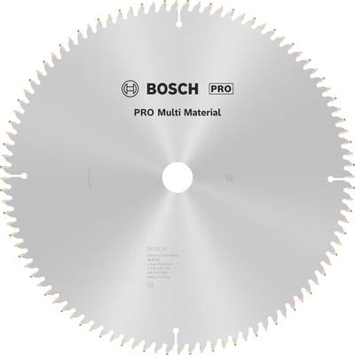 Lama per sega circolare Bosch, contrassegnata con 'PRO Multi Material'. Lama dentata argentata per la lavorazione di materiali versatili.