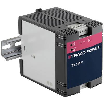 Un alimentatore switching di TRACO Power, modello TCL 240 W, montato su guida DIN. Dispone di indicatori LED per il funzionamento DC e per i guasti.