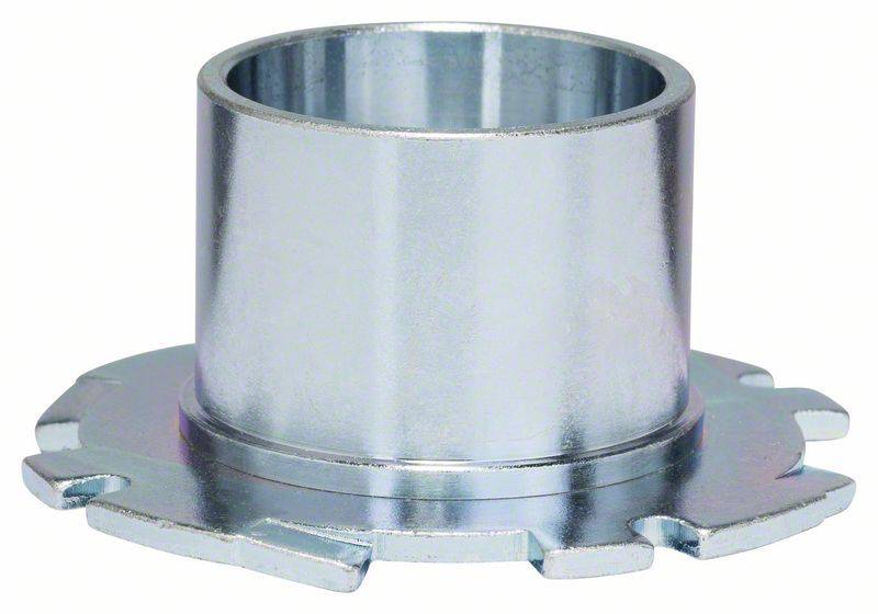 Un ingranaggio metallico argentato con un cilindro in cima, poggiante su una base piatta dentata.