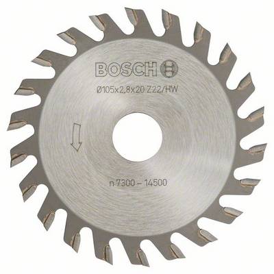 Lama per sega circolare con logo Bosch, diametro di 105 mm e 20 denti, in metallo duro, adatta per lavori in legno.