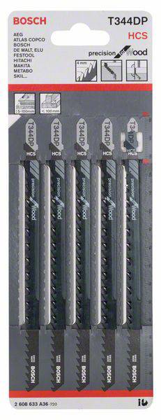 'Lame Bosch T344DP per legno, confezione da 5 pezzi, adatte per AEG, Atlas Copco, Black & Decker, De Walt e altri.'