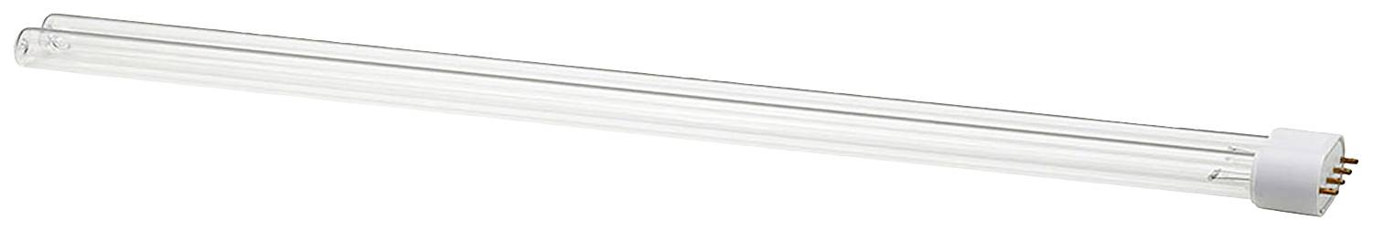 Un tubo UV lungo e bianco con più contatti a innesto su un lato, utilizzato in dispositivi per la purificazione dell'aria.