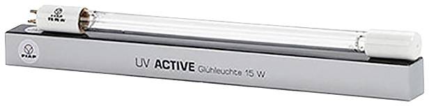 Lampada UV a incandescenza, 45 W, su confezione grigia con scritta 'UV ACTIVE'. Principale applicazione: disinfezione.
