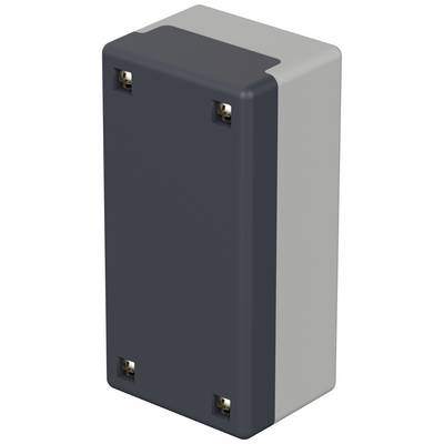Contenitore rettangolare grigio in plastica con coperchio rimovibile e quattro viti agli angoli, adatto per progetti elettronici.