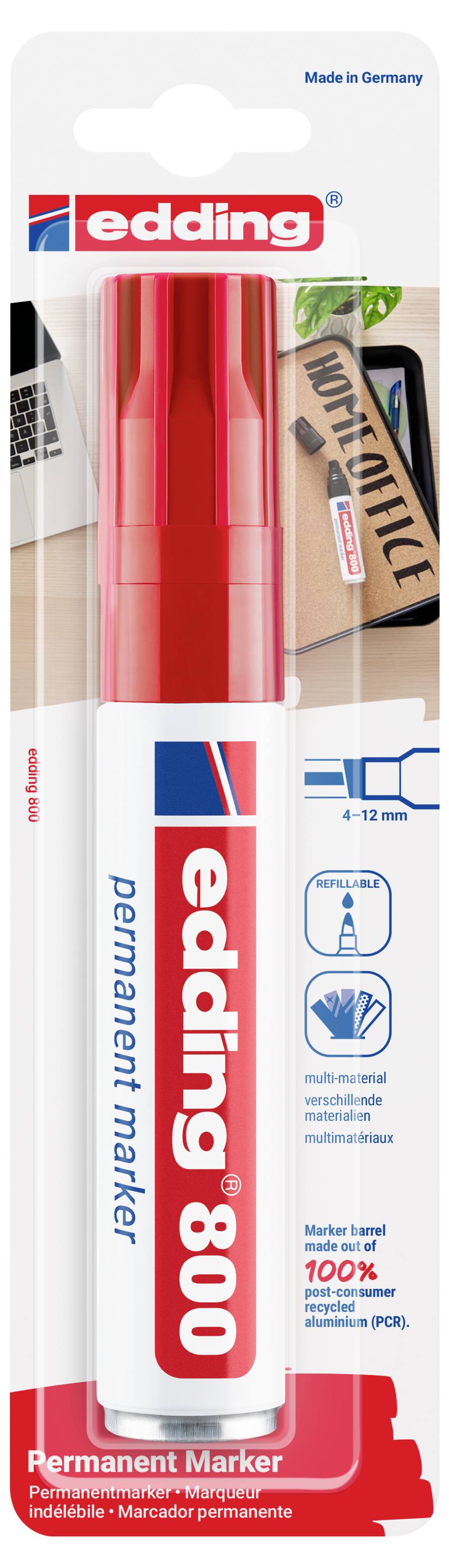 Edding Permanentmarker 4-800-1-1002 Marcatore indelebile Rosso resistente all'acqua: Sì-1