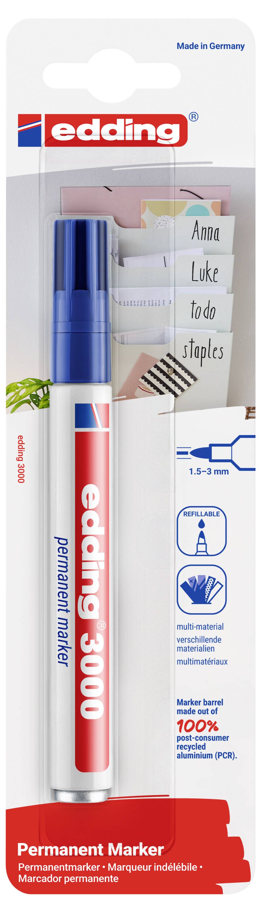 Edding Permanentmarker 4-3000-1-1003 Marcatore indelebile Blu resistente all'acqua: Sì-1