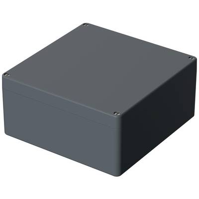 Involucro elettronico grigio, rettangolare, in plastica con angoli arrotondati e quattro viti agli angoli del coperchio.