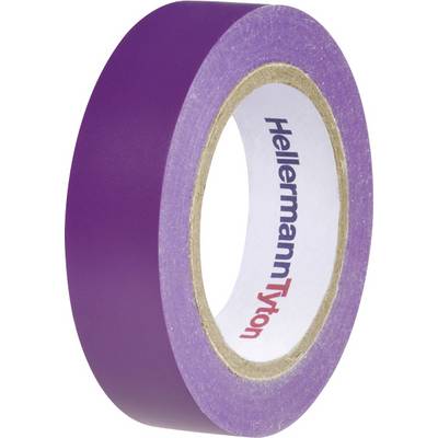 Rotolo di nastro adesivo viola, sdraiato di lato, con anello interno bianco su cui è scritto 'HellermannTyton'.