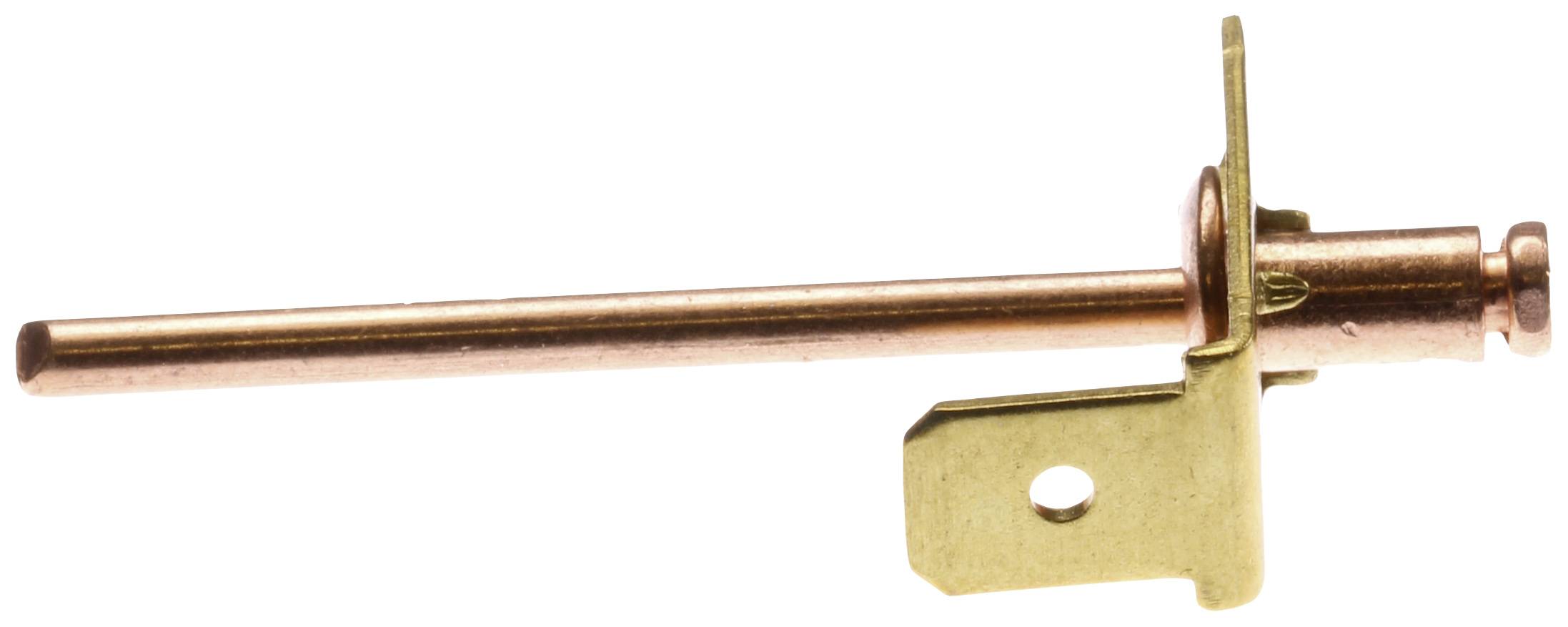 Un tubo di rame con supporto angolare in ottone applicato, idoneo per il fissaggio o il montaggio in applicazioni meccaniche.