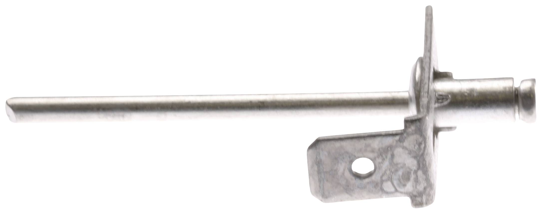 Barra metallica con un piccolo flangia e un foro sul lato, probabilmente parte di un dispositivo meccanico o tecnico più ampio.