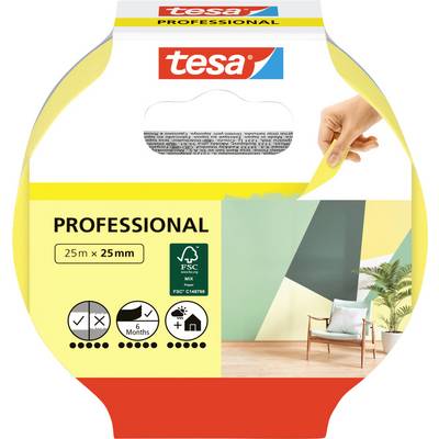 Packaging per il nastro adesivo per mascheratura professionale 'tesa', con un'immagine di pareti colorate e vivaci e una sedia in una stanza.