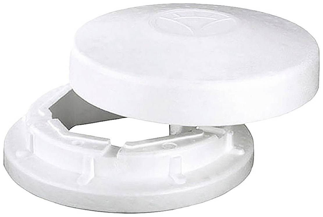 Due parti rotonde in plastica bianca, una con un coperchio sopra.