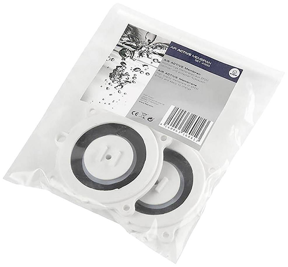 Due guarnizioni bianche in plastica in un imballaggio trasparente con etichetta. Prodotte da "ABR Active". Adatte per prodotti sanitari.