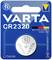 'VARTA CR2320 Batteria al Litio'. Blister rotondo di batterie con simbolo di bambino e forbici. Marchio e nome del prodotto in alto.