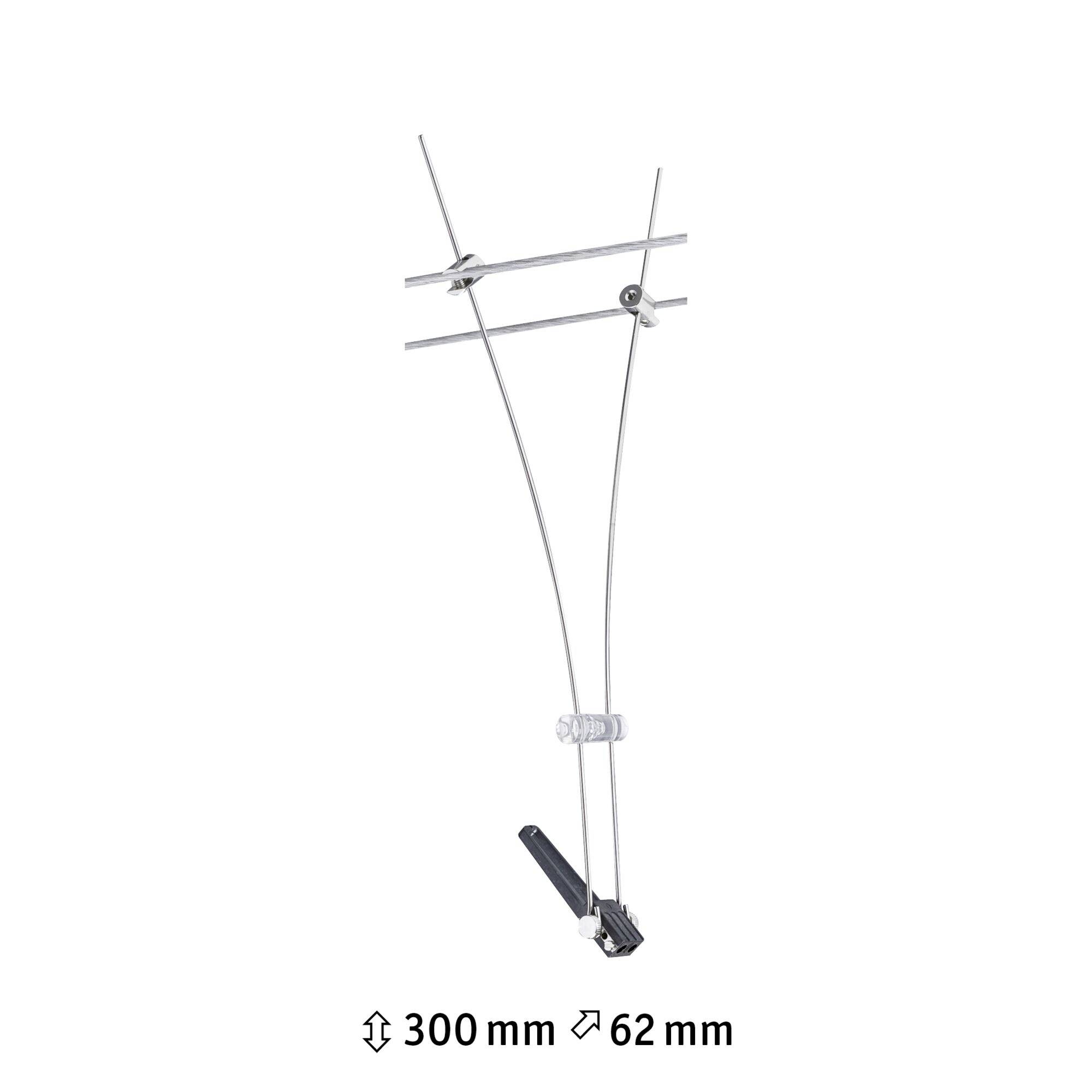 Antenna con due barre orizzontali e un supporto di montaggio verticale. Dimensioni: altezza 300 mm, larghezza 62 mm.