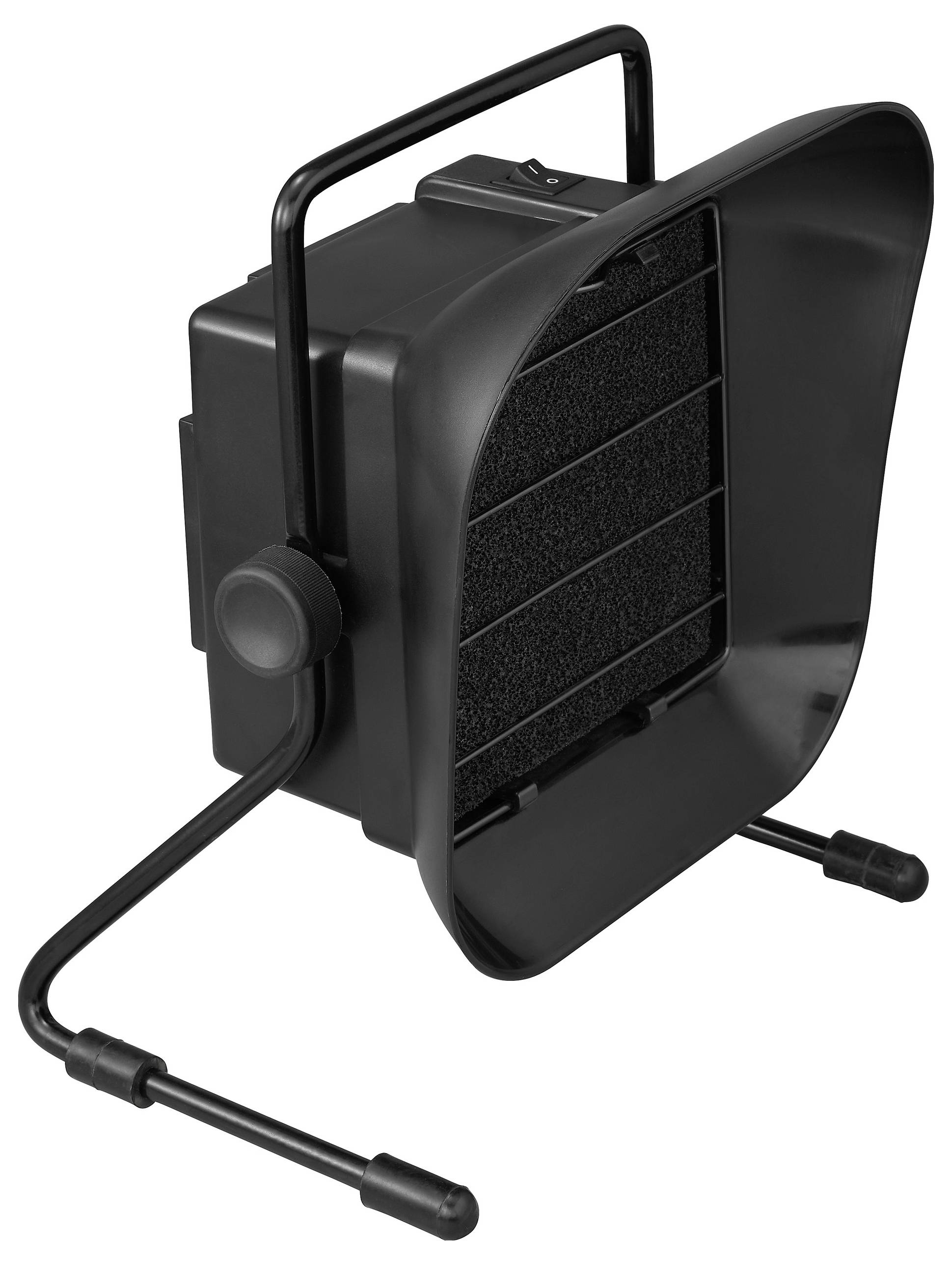 Aspiratore portatile nero per fumi di saldatura, con base regolabile, che cattura e filtra il fumo durante il processo di saldatura.