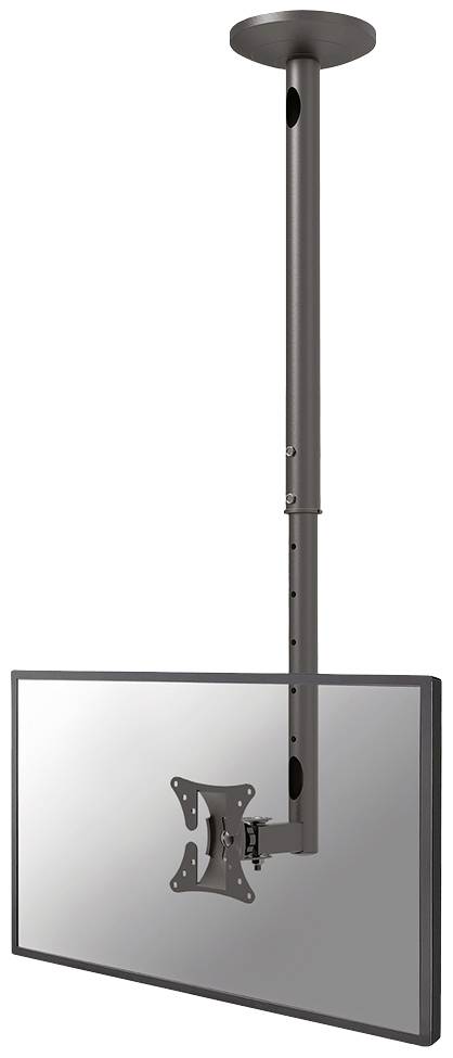 Monitor a schermo piatto fissato a un supporto da soffitto regolabile. Design sottile e moderno, ideale per sale riunioni.