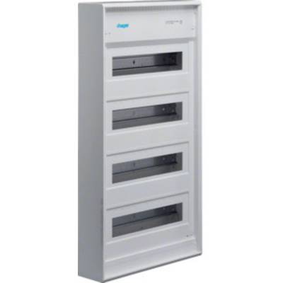 Un armadio elettrico grigio con cinque unità vuote per componenti elettrici, privo di etichette o dispositivi visibili.