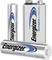 Tre batterie Energizer Ultimate Lithium in diverse dimensioni. In primo piano una batteria AA sdraiata, dietro una batteria AA in posizione verticale e una batteria da 9 volt.