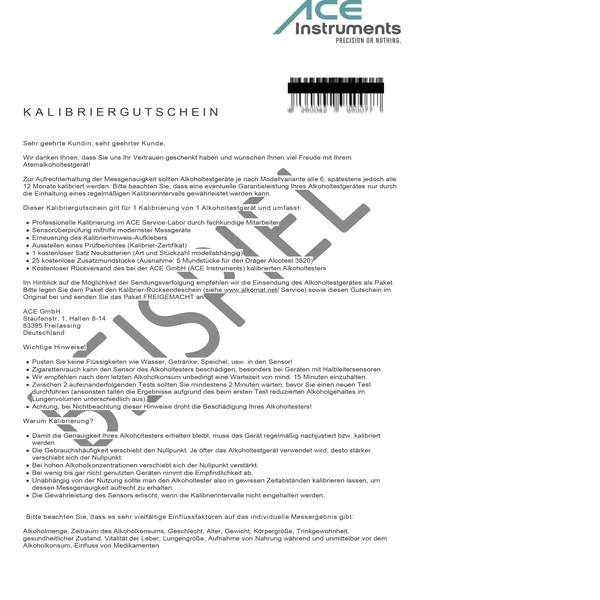 Etilometri - ACE 100082 Certificato di calibrazione - Etilometri - ACE 100082 Certificato di calibrazione -