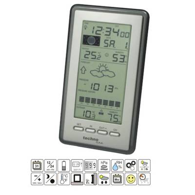 Stazione meteorologica digitale con display grande. Mostra l'ora '12:34', data 'Sab. 1', temperatura '25°C', umidità '53%', pressione atmosferica e tendenza meteo con simbolo nuvoloso.