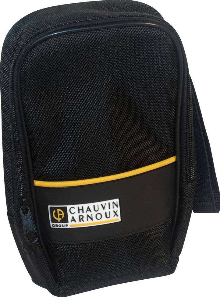 Borsa nera con logo 'Chauvin Arnoux', probabilmente destinata a contenere strumenti di misurazione o utensili, con accenti gialli.