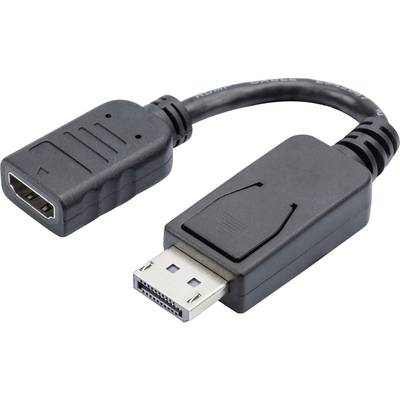 Un adattatore nero con una spina DisplayPort su un lato e un connettore HDMI sull'altro lato.