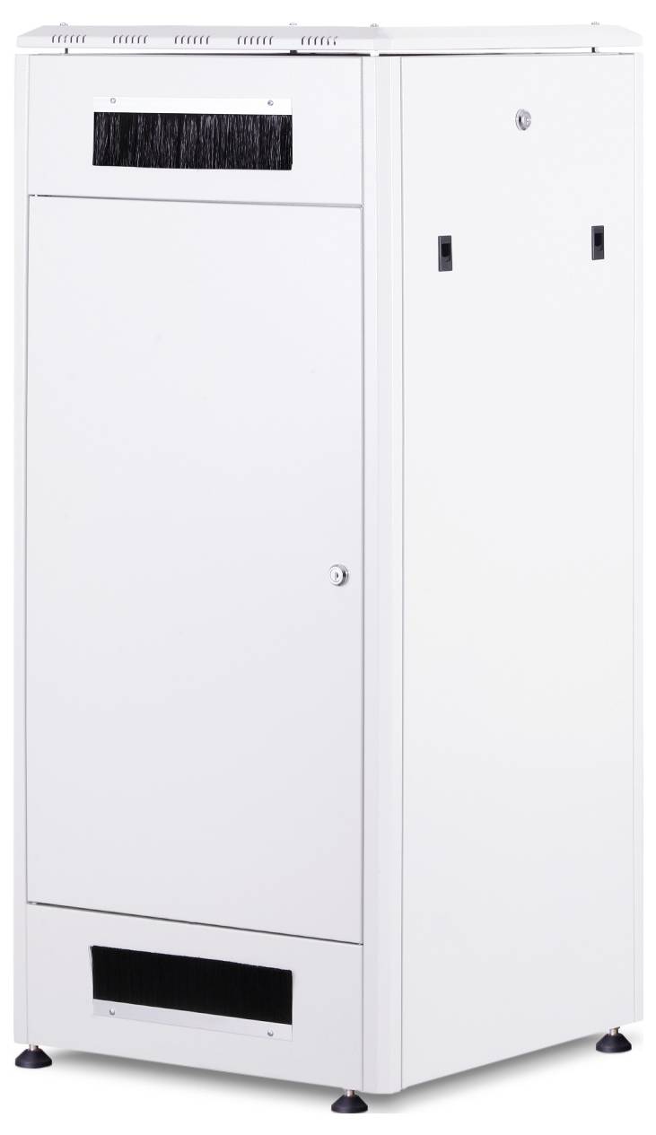 Armadio server o di rete bianco, verticale, con fessure di ventilazione. Adatto per conservare server o attrezzature informatiche.