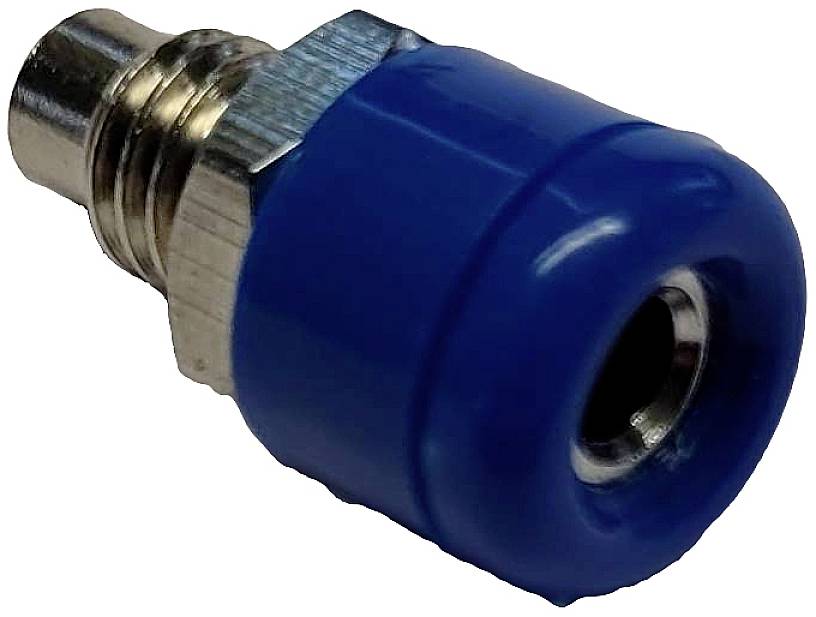 Un raccordo pneumatico blu con filettatura metallica, utilizzato per collegare tubi nei sistemi ad aria compressa.