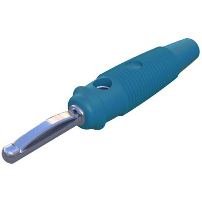 Un pelapatate blu con impugnatura ergonomica e lama d'argento è poggiato su una superficie liscia.