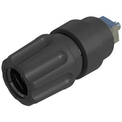 Un componente meccanico cilindrico nero-grigio, probabilmente un adattatore a sgancio rapido, con superficie scanalata.