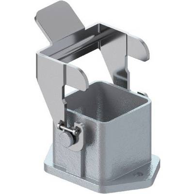Supporto metallico con base quadrata e meccanismo di chiusura pieghevole, utilizzato per il fissaggio stabile di oggetti.
