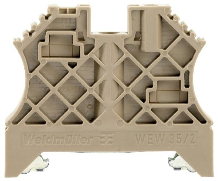 Morsettiera a barra Braune Weidmüller WEW 35/2, idonea per connessioni elettriche su guida DIN, con design di rinforzo incrociato.