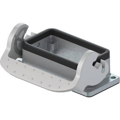 Supporto metallico con incavo rettangolare e base bombata; supporti laterali con bordi arrotondati.
