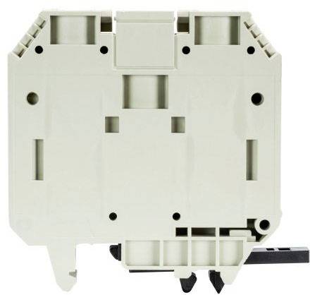 Parte in plastica beige di un interruttore elettrico clip, vista dal retro, con diversi punti di fissaggio e passaggi.