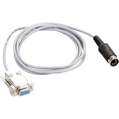 Un cavo grigio con un connettore D-Sub a 9 pin su un lato e un connettore DIN a 5 pin sull'altro lato.