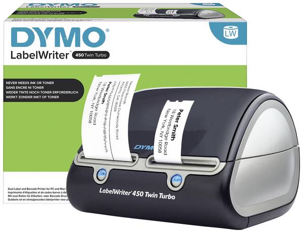 Stampante di etichette DYMO LabelWriter 450 Twin Turbo Termica 300 x 600 dpi Larghezza etichetta (max.): 56 mm USB