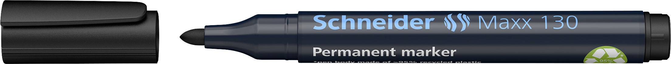 Pennarello permanente senza cappuccio, posizionato orizzontalmente. Iscrizione: 'Schneider Maxx 130'. Adatto per diverse superfici.