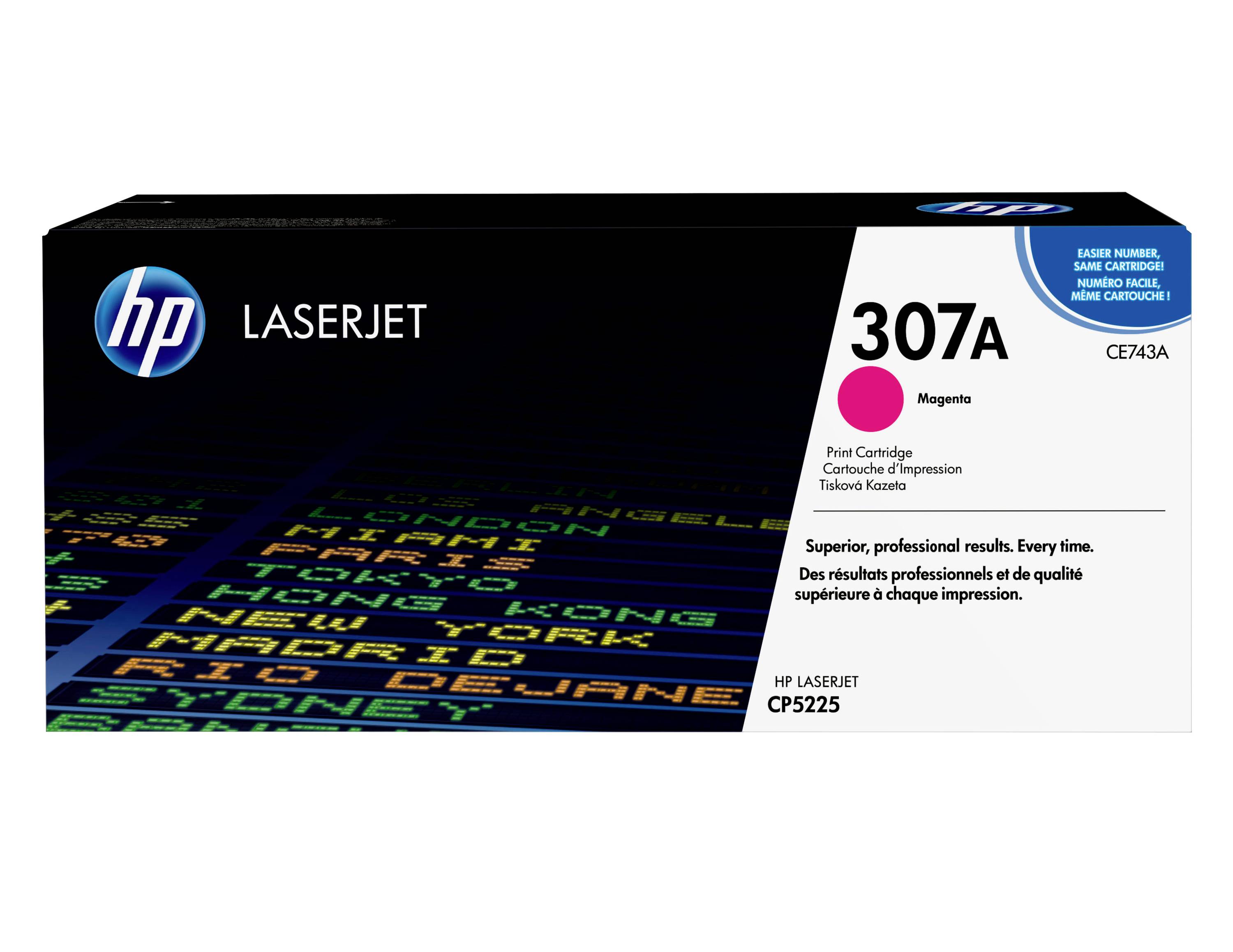 Cartuccia di stampa magenta HP LaserJet 307A, modello CE743A, per stampanti HP LaserJet CP5225.