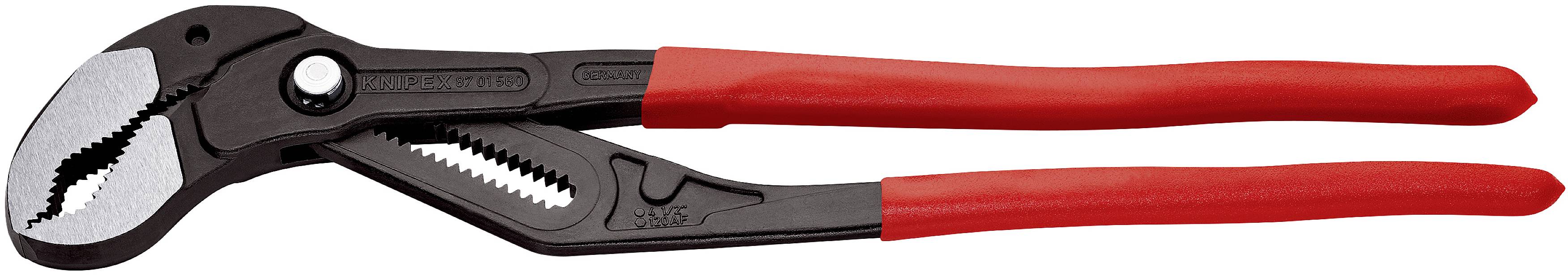 Una pinza regolabile per pompe idrauliche con impugnature rosse, adatta per afferrare e trattenere tubi o altri oggetti.