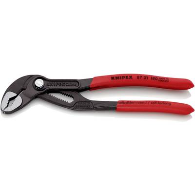 Pinza regolabile per pompa idraulica in metallo con impugnature rosse, marca 'Knipex', che mostra le ganasce aperte e il meccanismo a ingranaggi.