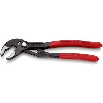 Una pinza per pompa dell'acqua rossa del marchio KNIPEX con la scritta 'autobloccante/self-locking'.