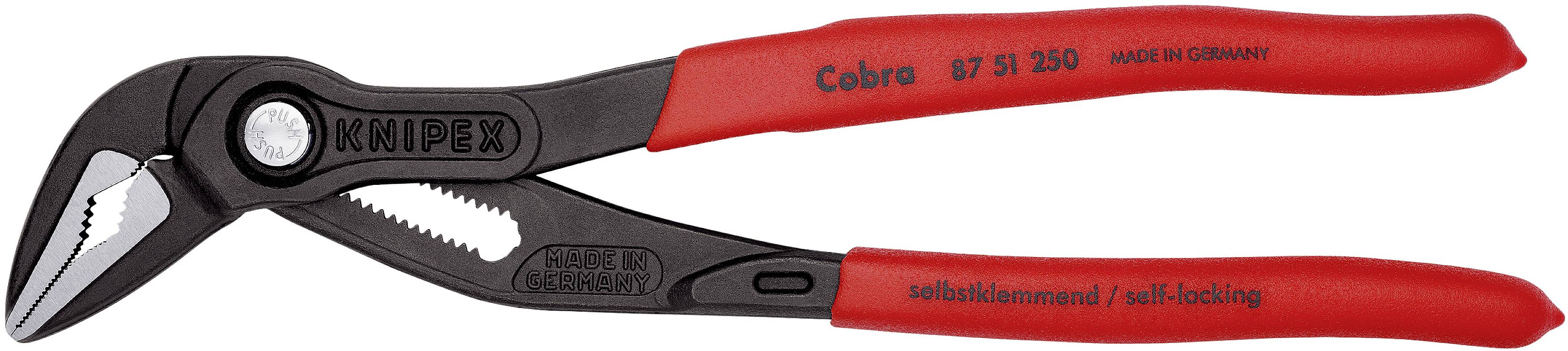 Chiavi a pinza rosse e nere con la scritta 'KNIPEX' e 'autoserranti'. Adatte per afferrare e trattenere oggetti.