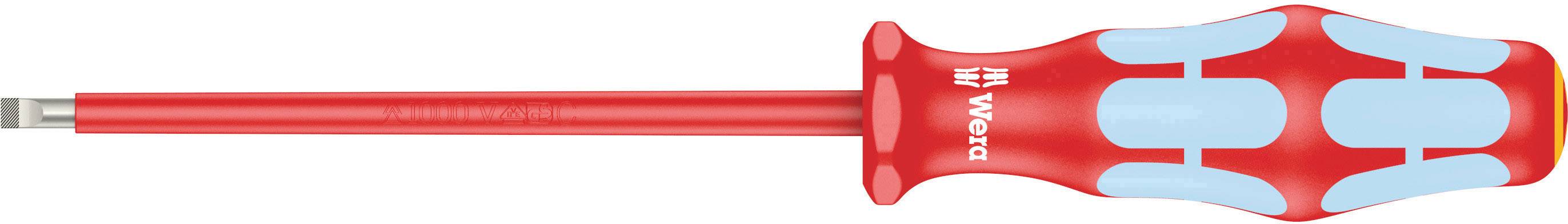 Cacciavite con impugnatura rossa e superfici ergonomiche blu.