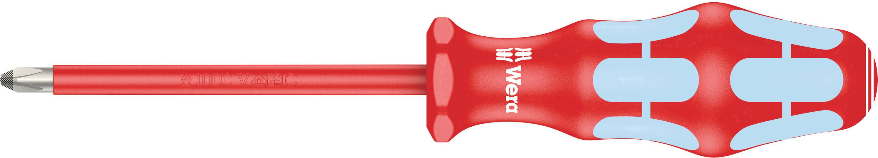 Un cacciavite rosso con impugnatura ergonomica e lama a croce, adatto per lavori di precisione e con una presa salda.