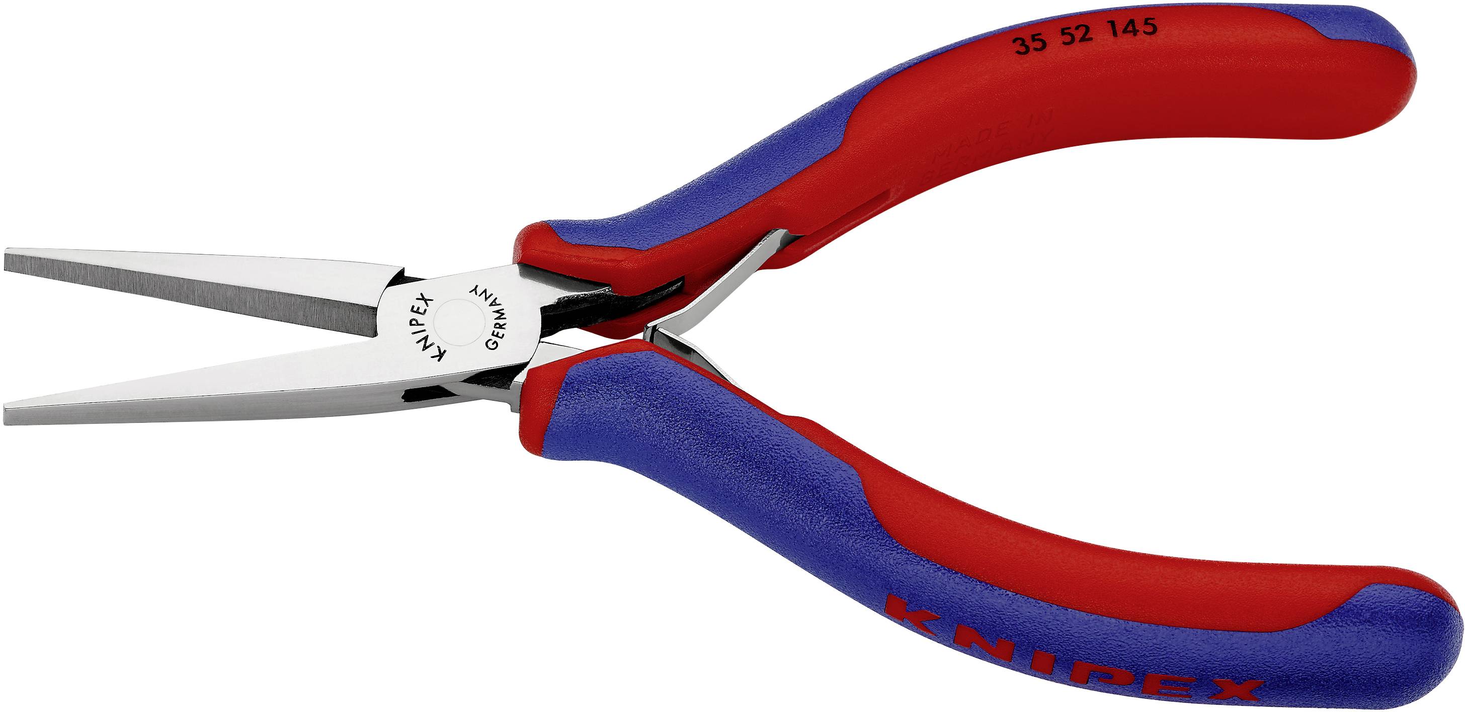 Una pinza appuntita rossa e blu con punte di precisione, adatta per lavori delicati e riparazioni elettroniche.