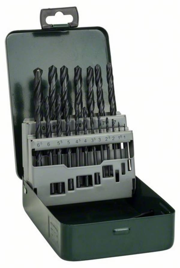 Bosch Accessories 2607019435 Promoline HSS Kit punte a spirale da metallo 19 parti 1 mm, 1.5 mm, 2 mm, 2.5 mm, 3 mm, 3.5 mm, 4 mm, 4.5 mm, 5 mm, 5.5 mm, 6 mm, 6.5 mm, 7 mm, 7.5 mm, 8 mm, 9 mm, 9.5 mm, 10 mm forgiato DIN 338 Alberino cilindrico 1 KIT